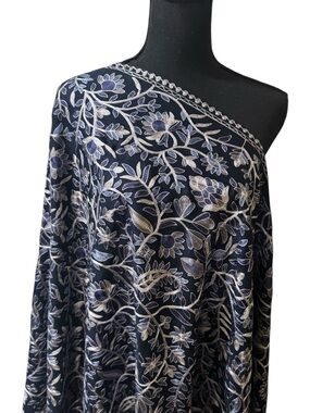 Navy Blue Floral Embroidered Fabric